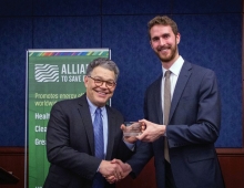 Photo of Blaise Sheridan '09 with Sen. Al Franken.